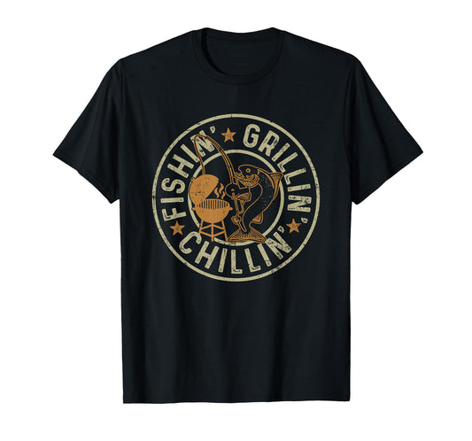 Fishing Grilling Chilling Fishermen BBQ Grill Lover T-Shirt