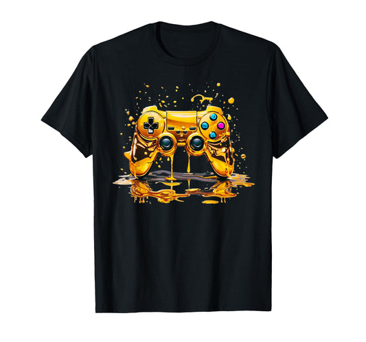 Gold Splash Video Game Controller Golden Gamer Gaming T-Shirt