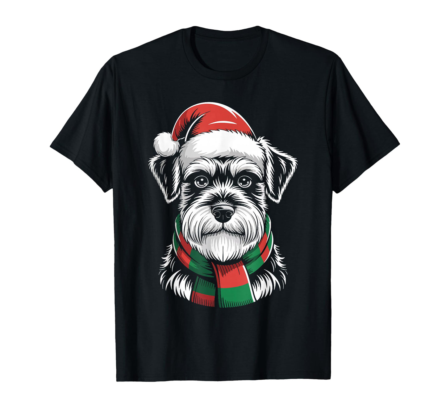 Schnauzer Dog Xmas Santa Hat Scarf Christmas Costume T-Shirt