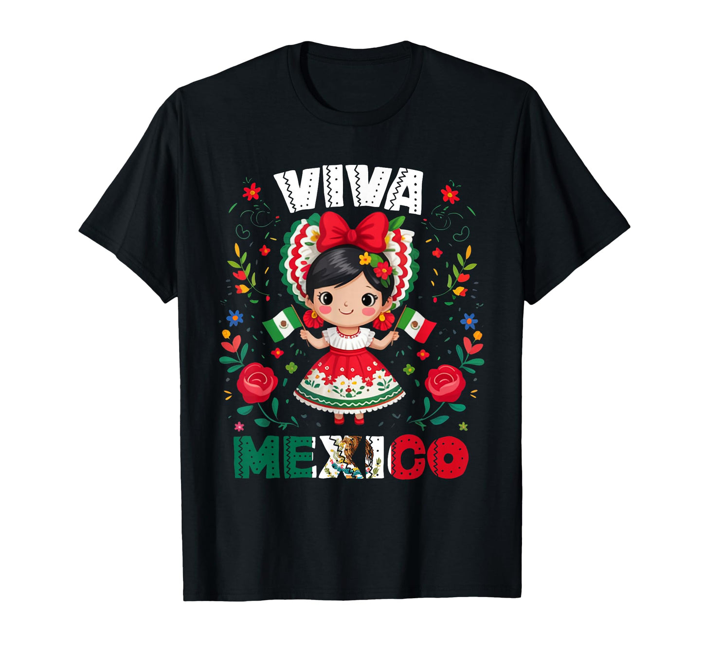 Viva Mexico Mexican Girl Flag Independence Day Girls Kids T-Shirt