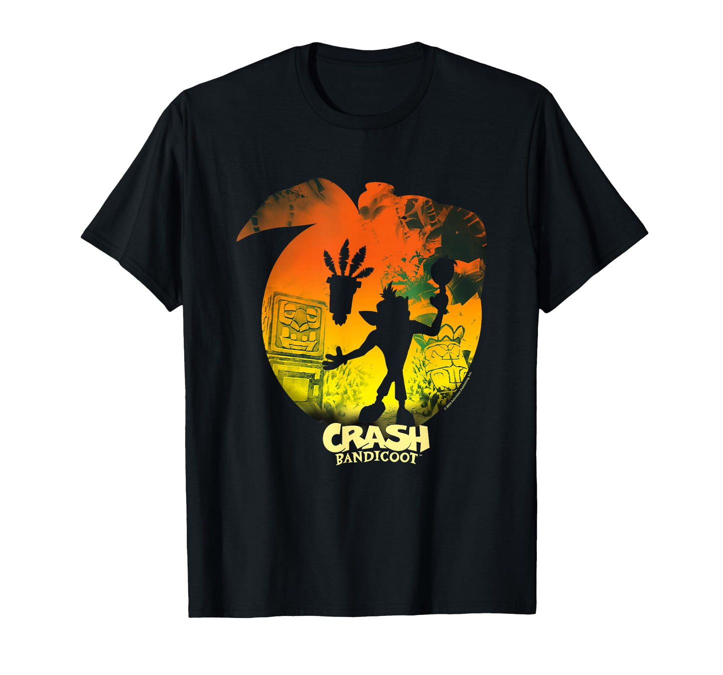 Crash Bandicoot & Aku Aku Silhouettes Distressed T-Shirt, Small, Black