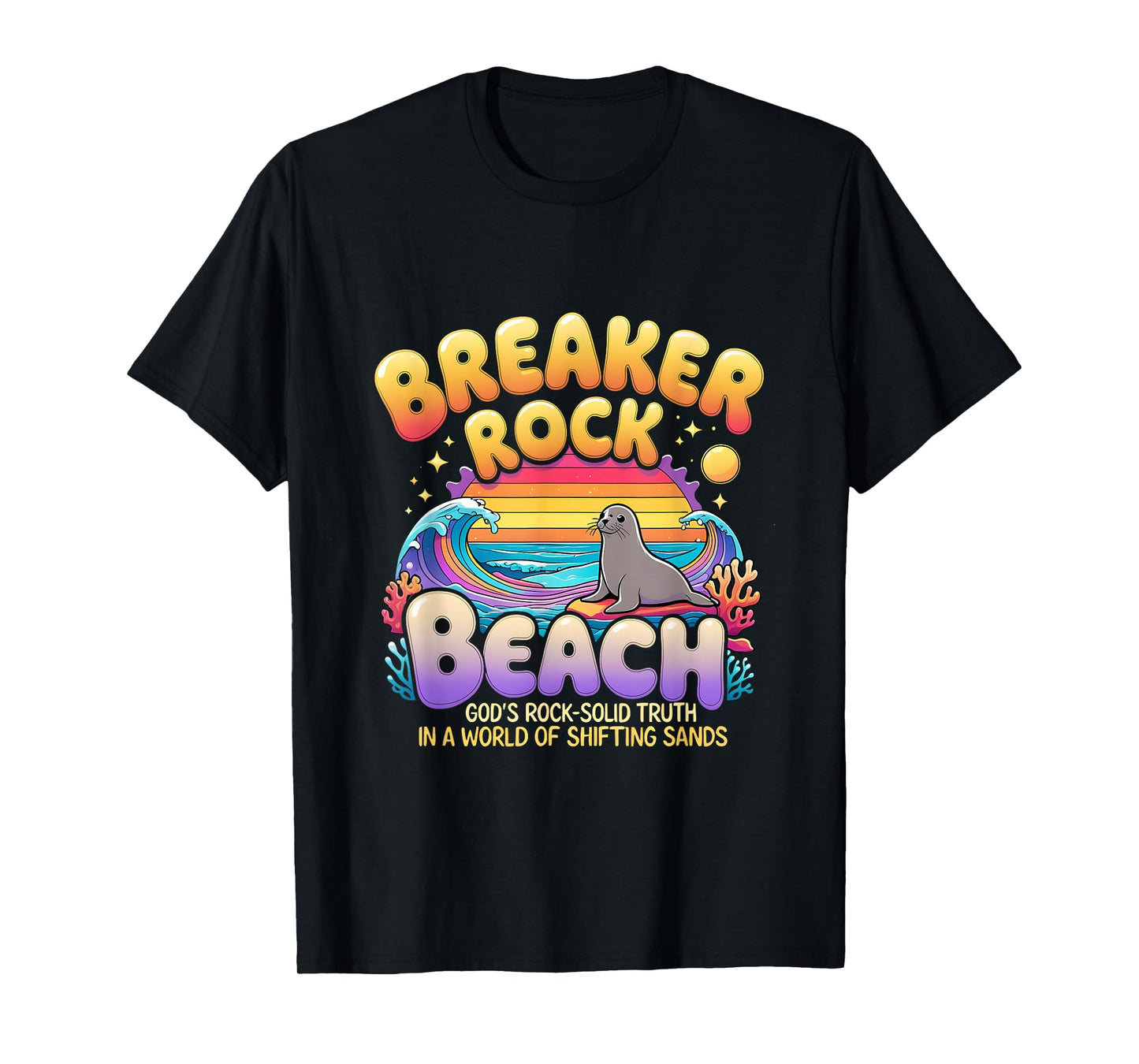 Retro VBS 2025 Beach God's Solid Beach Breaker Rock Camp T-Shirt