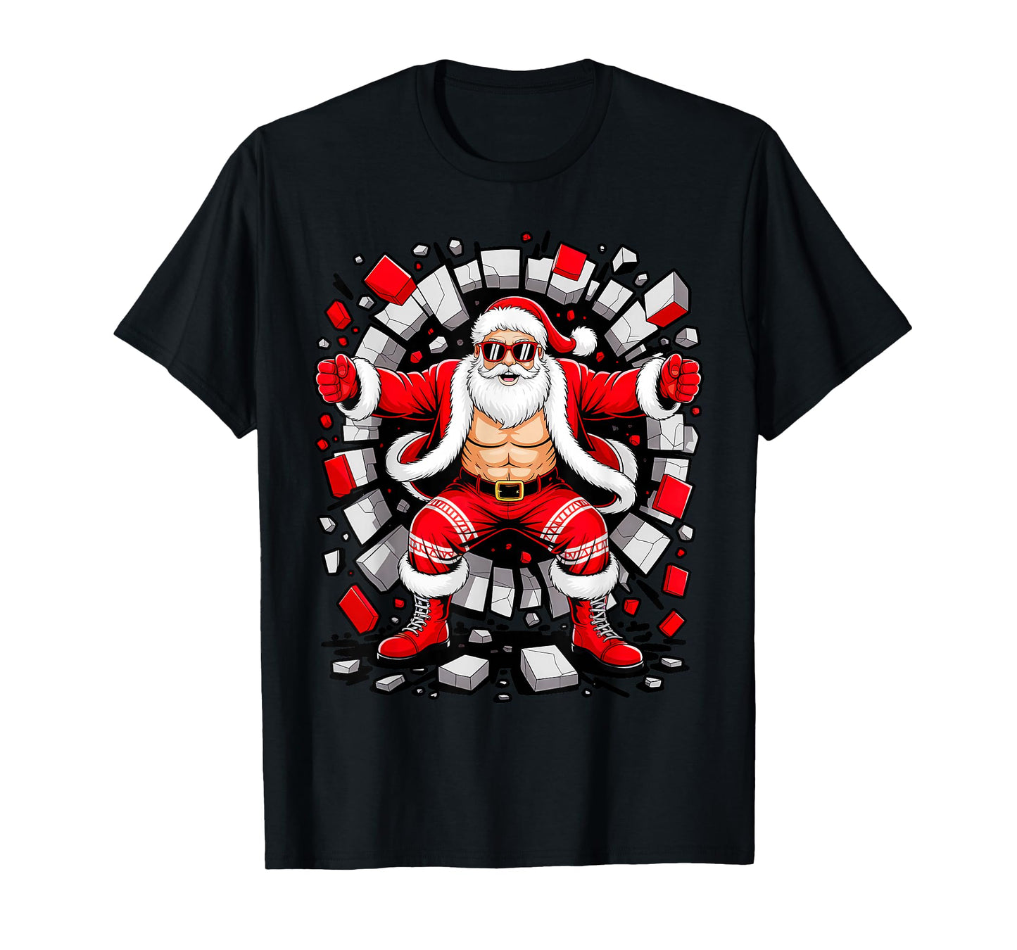 Santa Breaking Through Wall Xmas in July Boys Ugly Christmas T-Shirt