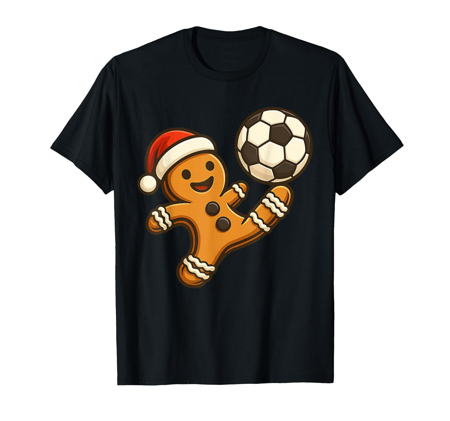 Gingerbread Man Playing Soccer Funny Christmas Tees Men Boys T-Shirt
