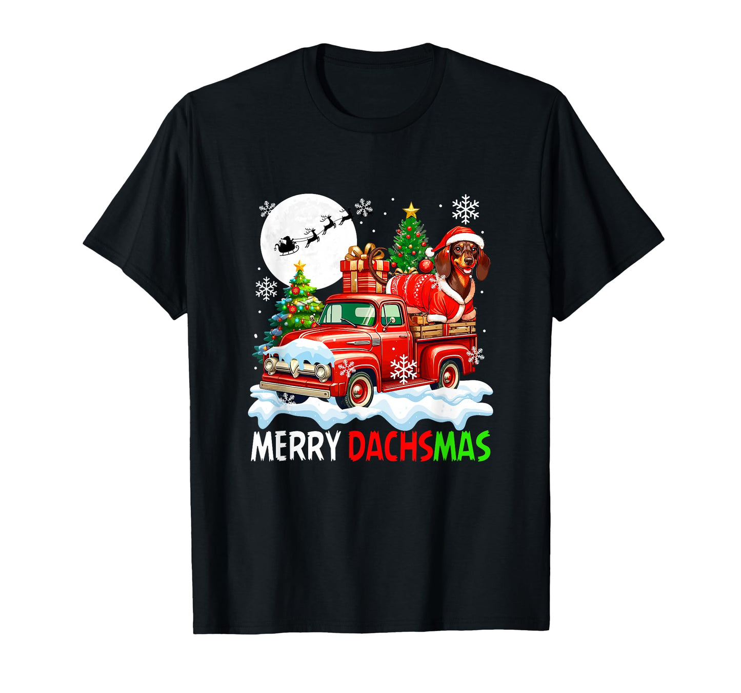 Merry Christmas Santa Dachshund On Pickup Truck Owner Kids T-Shirt