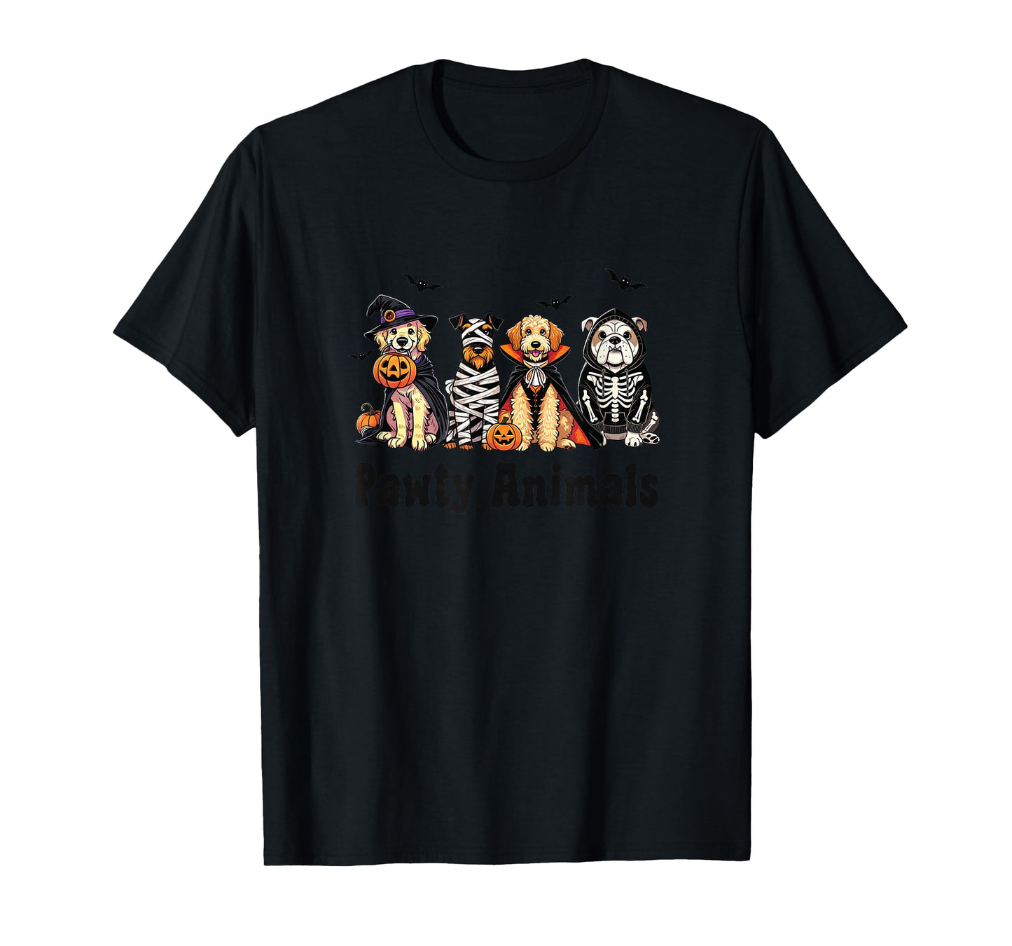 Pawty Animals Halloween Dogs Witch Mummy Vampire Skeleton T-Shirt