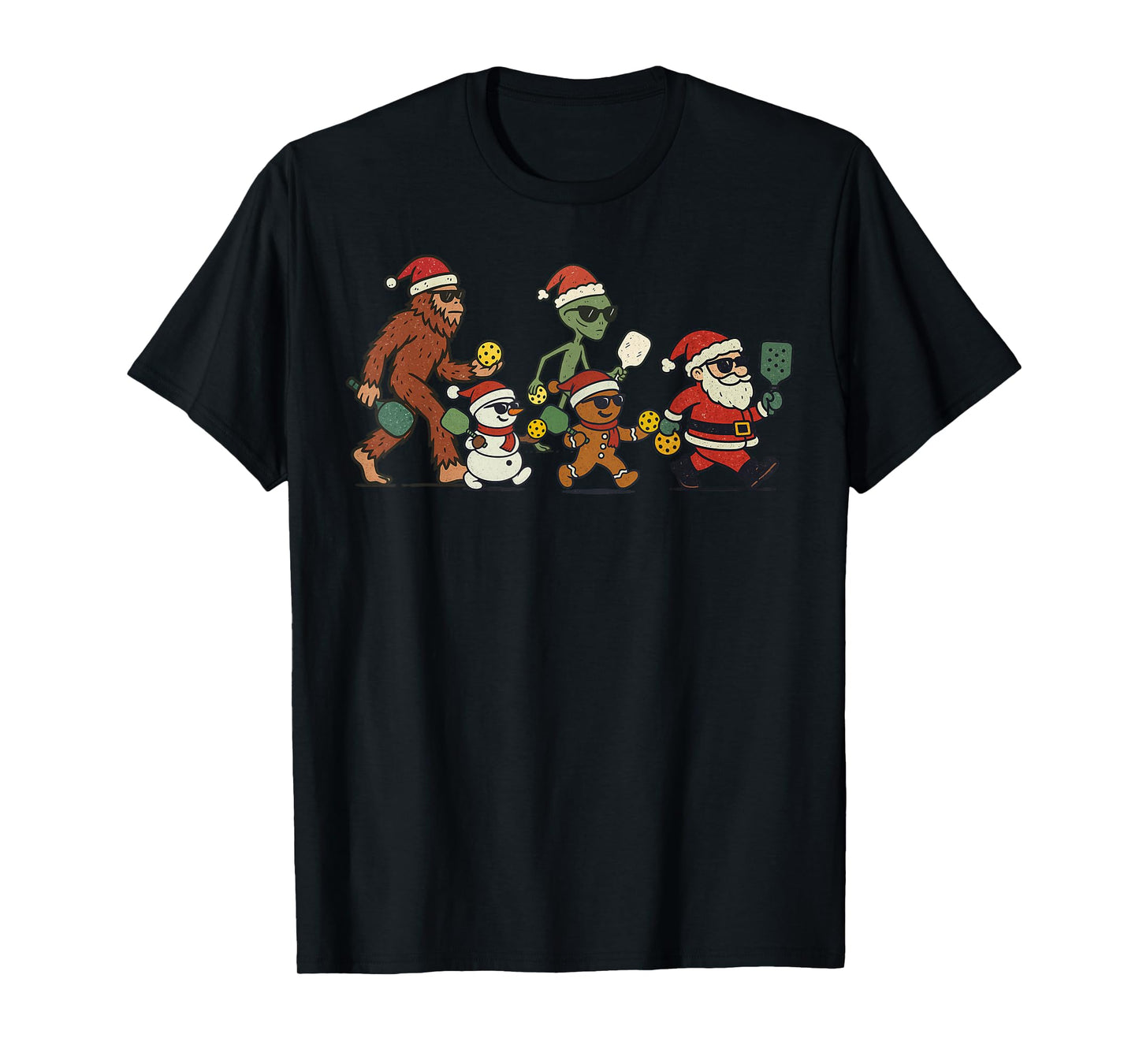 Santa Sasquatch Playing Pickleball Christmas Funny Xmas T-Shirt