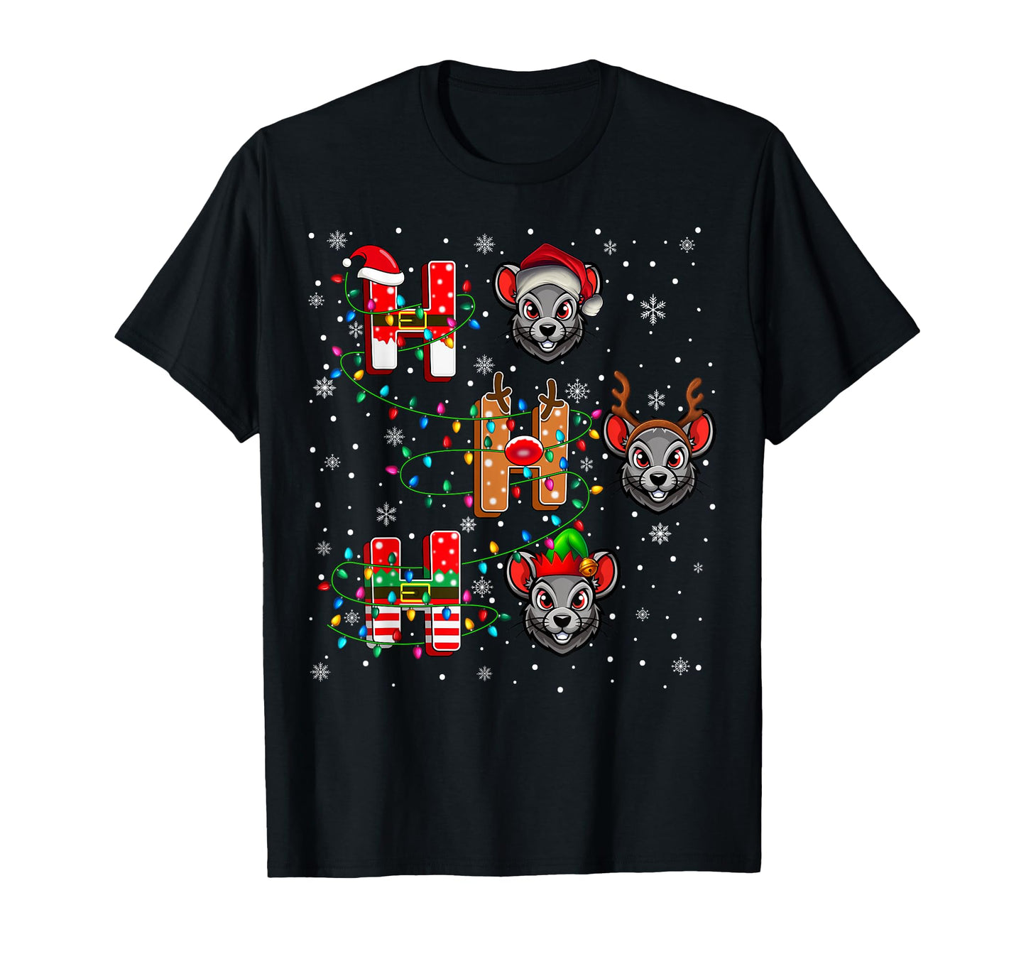 Ho Ho Ho Santa Reindeer Hat Elf Rat Animal Christmas T-Shirt