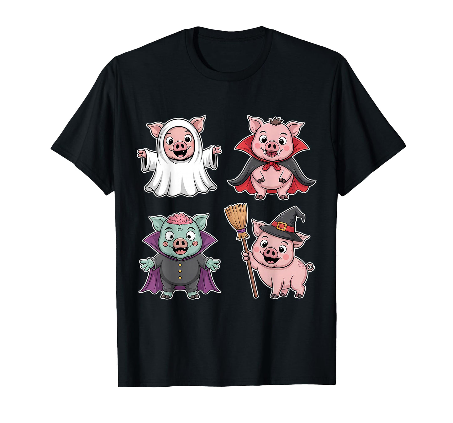 Pig Spooky Witch Boo Zombie Cute Pig Halloween Funny T-Shirt