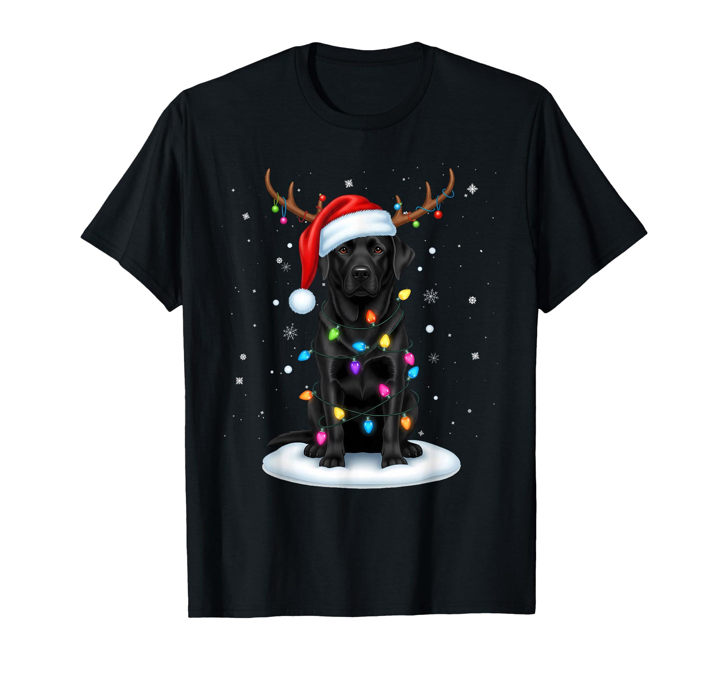 Black Lab Labrador Christmas Dog Reindeer Lights Pajama Xmas T-Shirt