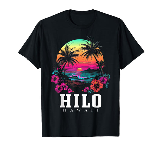 Hilo Hawaii Hawaiian Hibiscus Flowers Surfer Souvenir T-Shirt