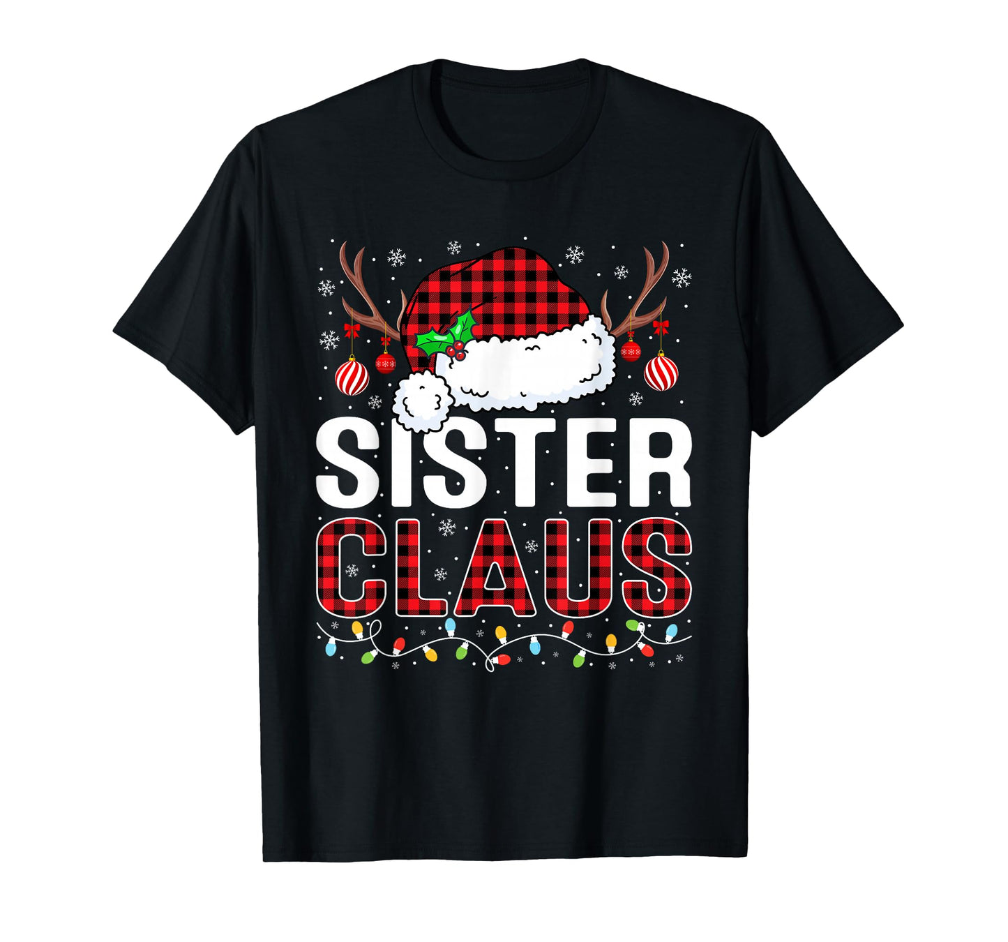Christmas Lights Sister Claus Family Matching Xmas Pajama T-Shirt