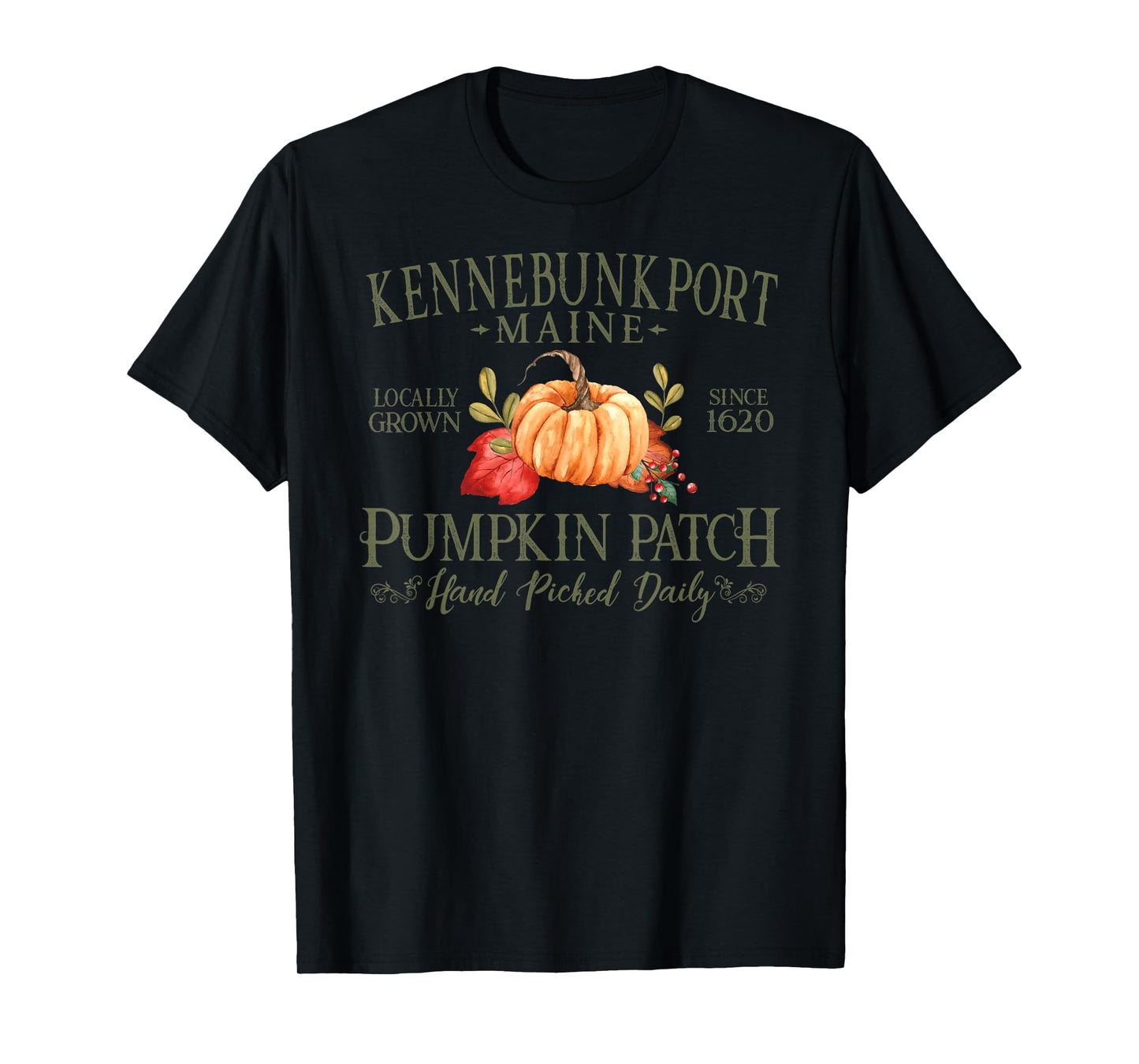 Kennebunkport Maine Pumpkin Patch Fall Olive Letters T-Shirt
