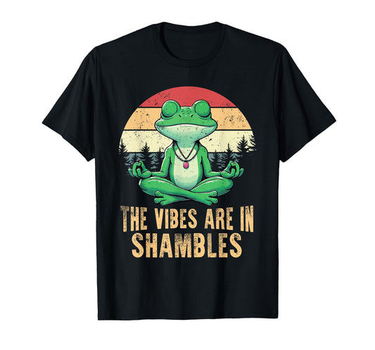 The Vibes Are In Shambles Retro Funny Frog Yoga Meditation T-Shirt
