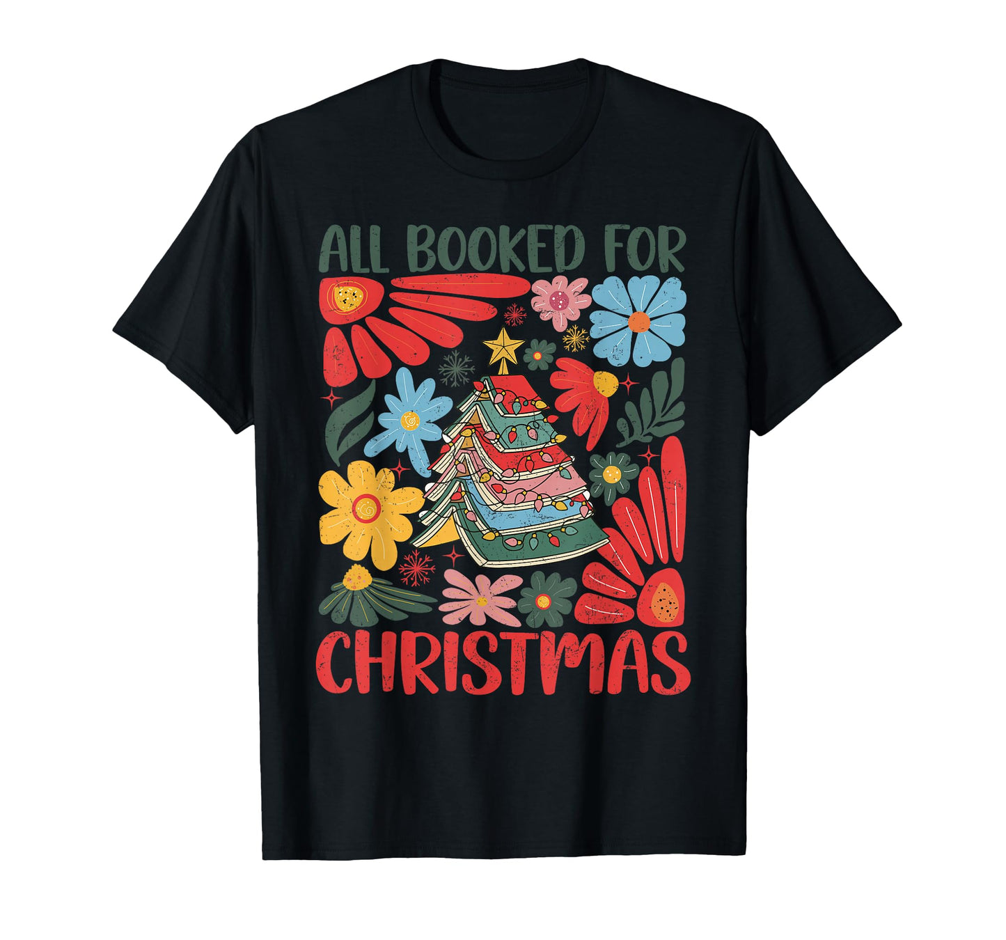 All Booked for Christmas Book Tree Lights Library T-Shirt