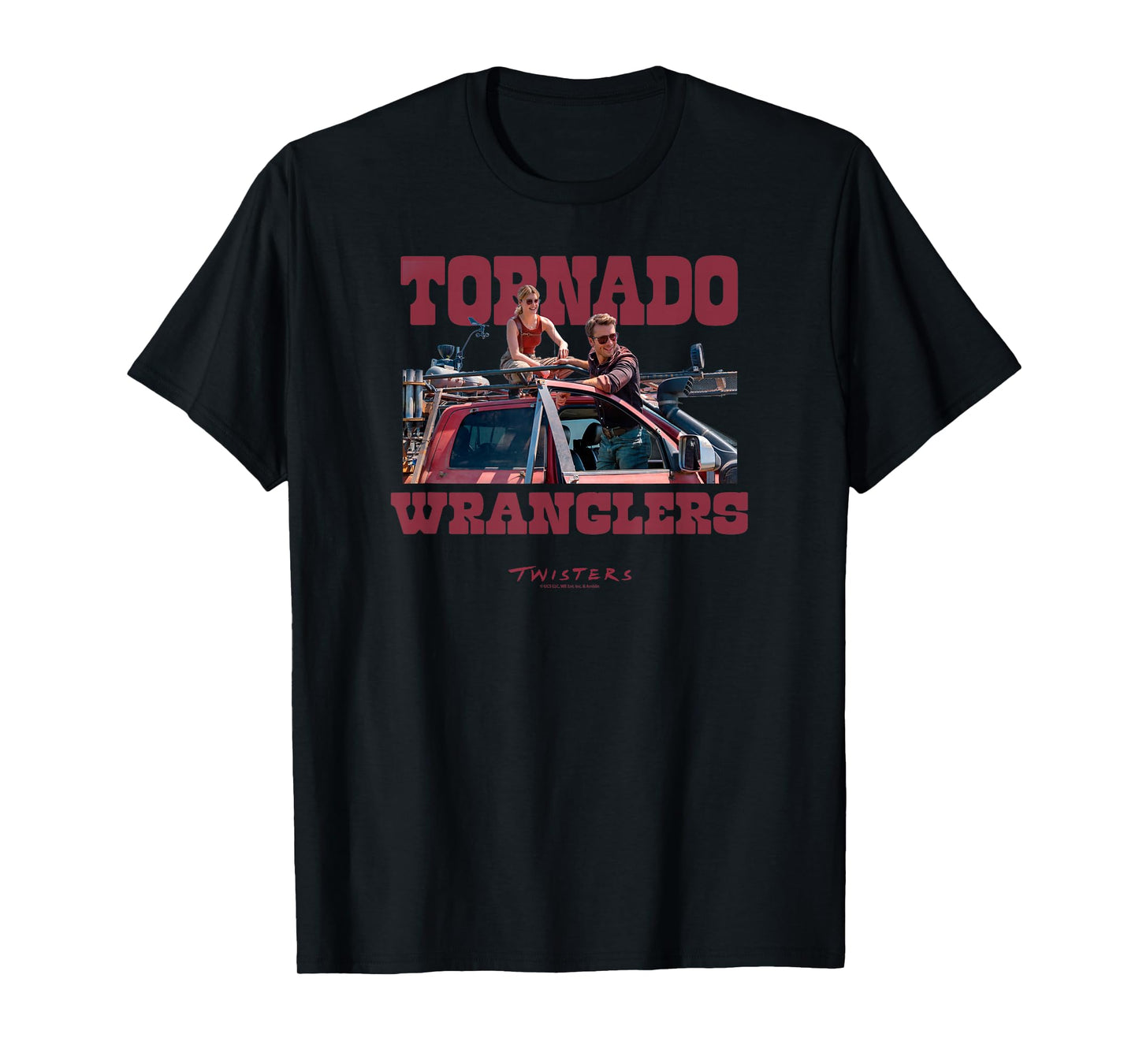 Twisters T-Shirt Tyler & Kate - Unisex-Adults & Kids - Black - Short Sleeve - Classic Fit - Crew Neck - Letter Print - Weather Theme - Twisters Movie T-Shirt