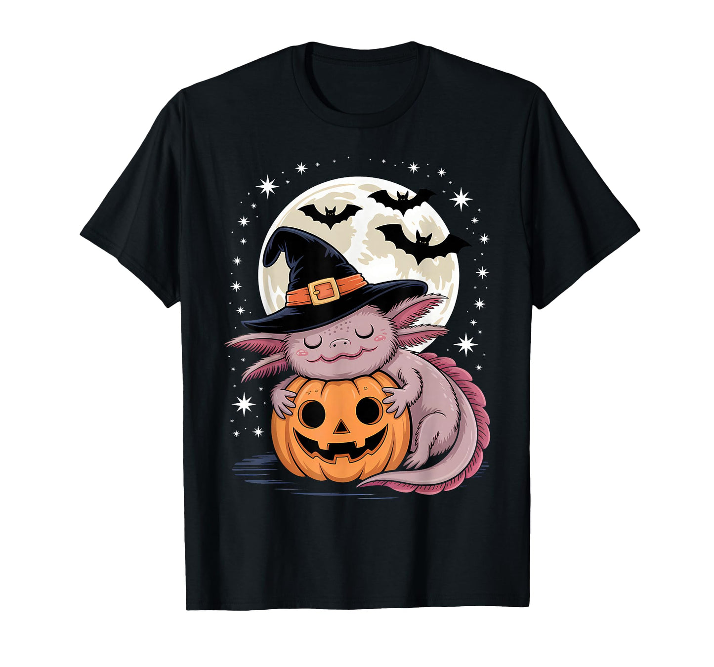 Halloween Axolotl Witch Hat Pumpkin Spooky T-Shirt