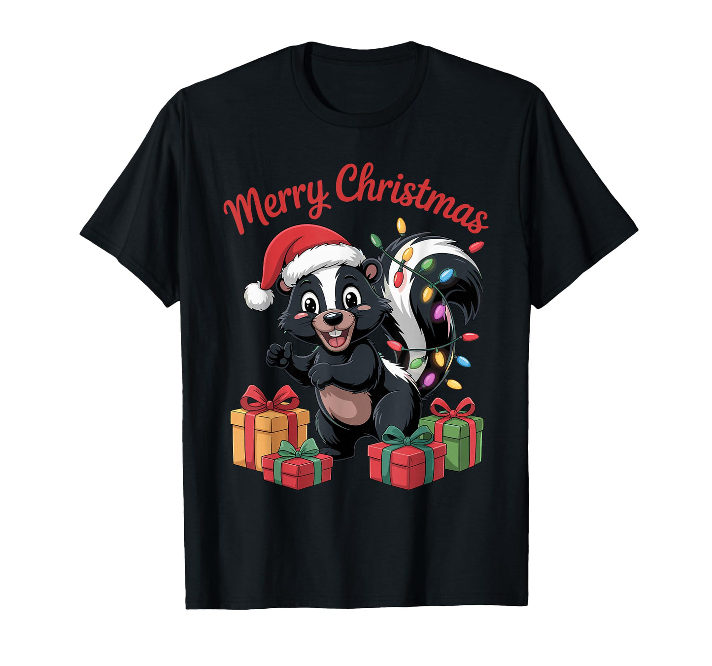 Skunk Santa Hat Christmas Design Funny Animal Lovers Holiday T-Shirt
