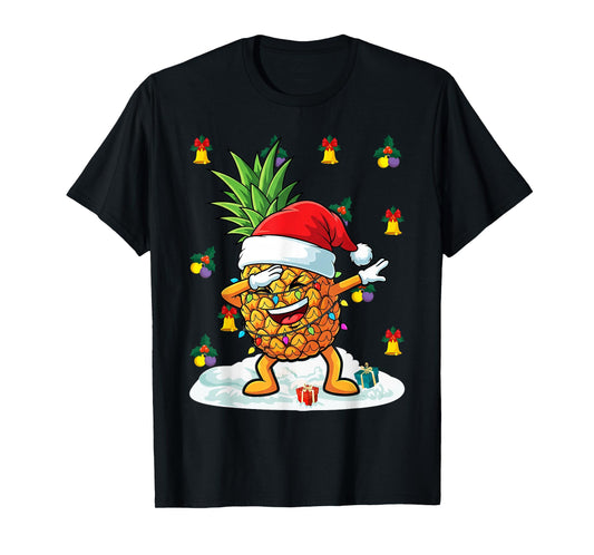 Dabbing Pineapple Santa Hat Christmas Pajama Fruit Hawaiian T-Shirt