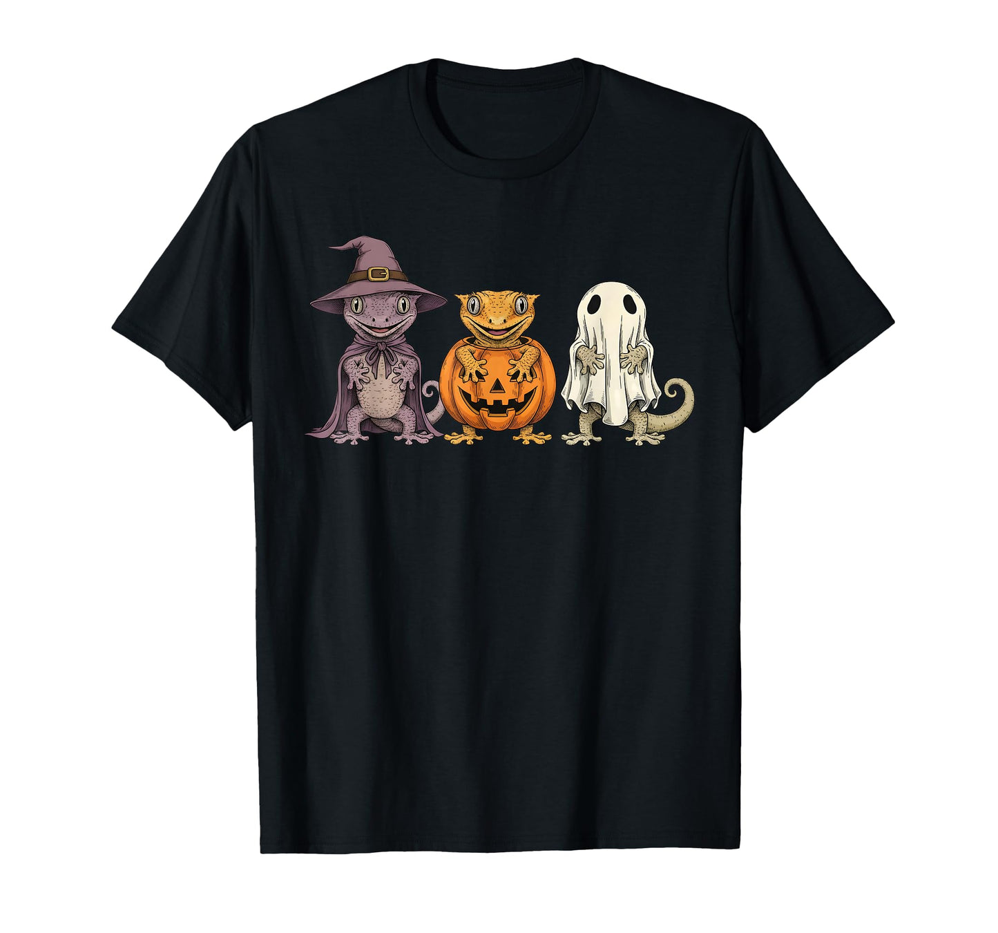 Spooky Ghost Crested Gecko Lover Pumpkin Halloween T-Shirt