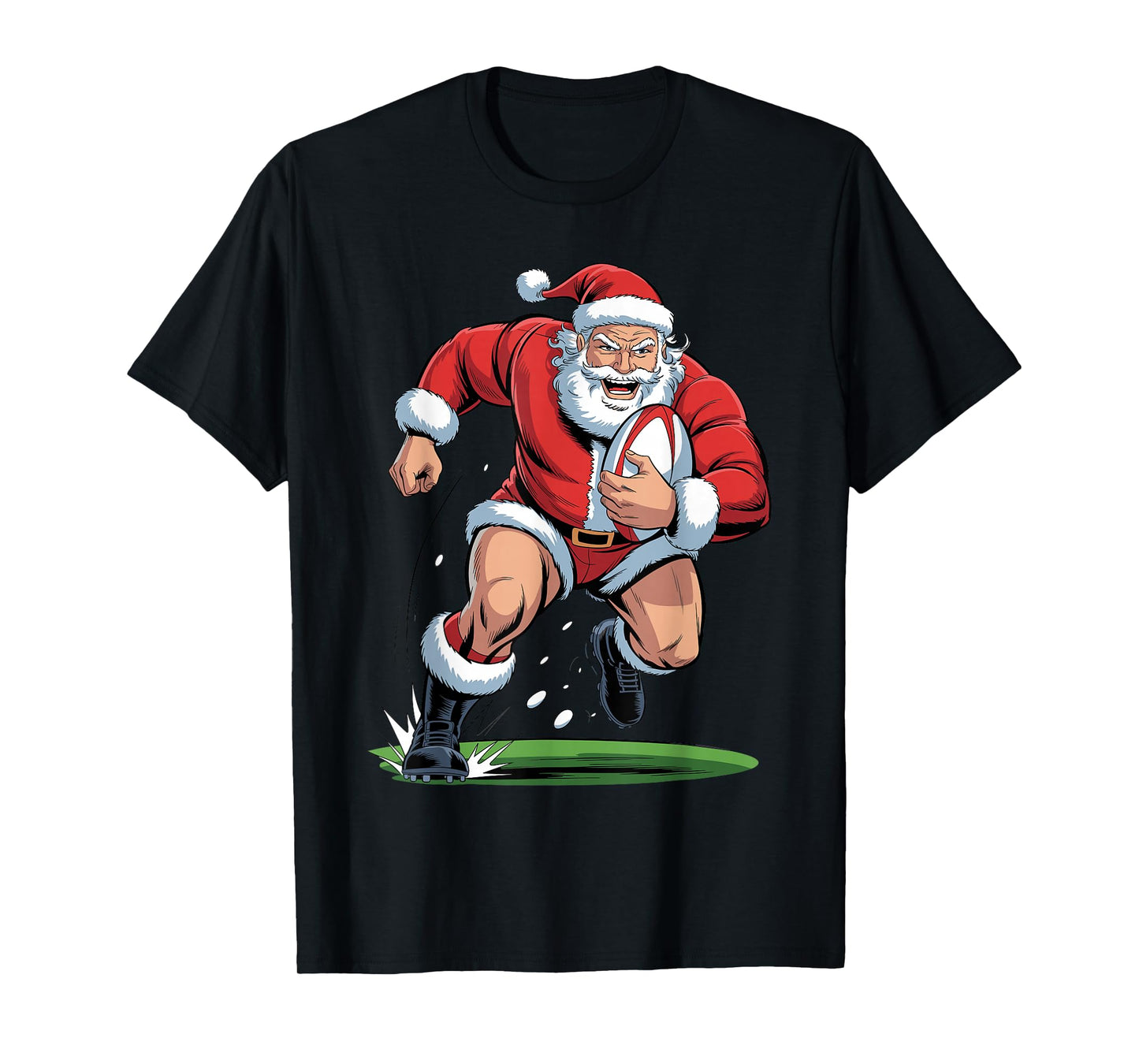 Santa Playing Rugby Funny Sports Christmas Holiday Xmas T-Shirt
