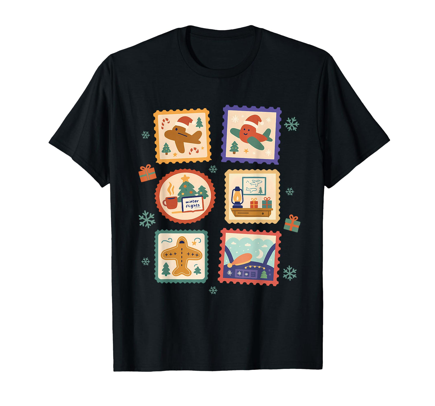 Pilot Aviation Airplane Xmas Vibes Merry Christmas Stamps T-Shirt