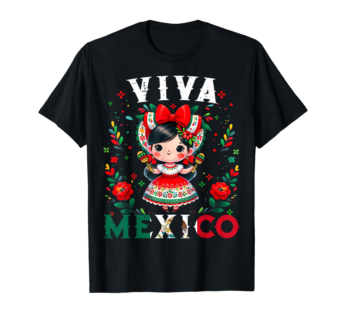 Viva Mexico Flag Mexican Independence Day Girls Kids T-Shirt