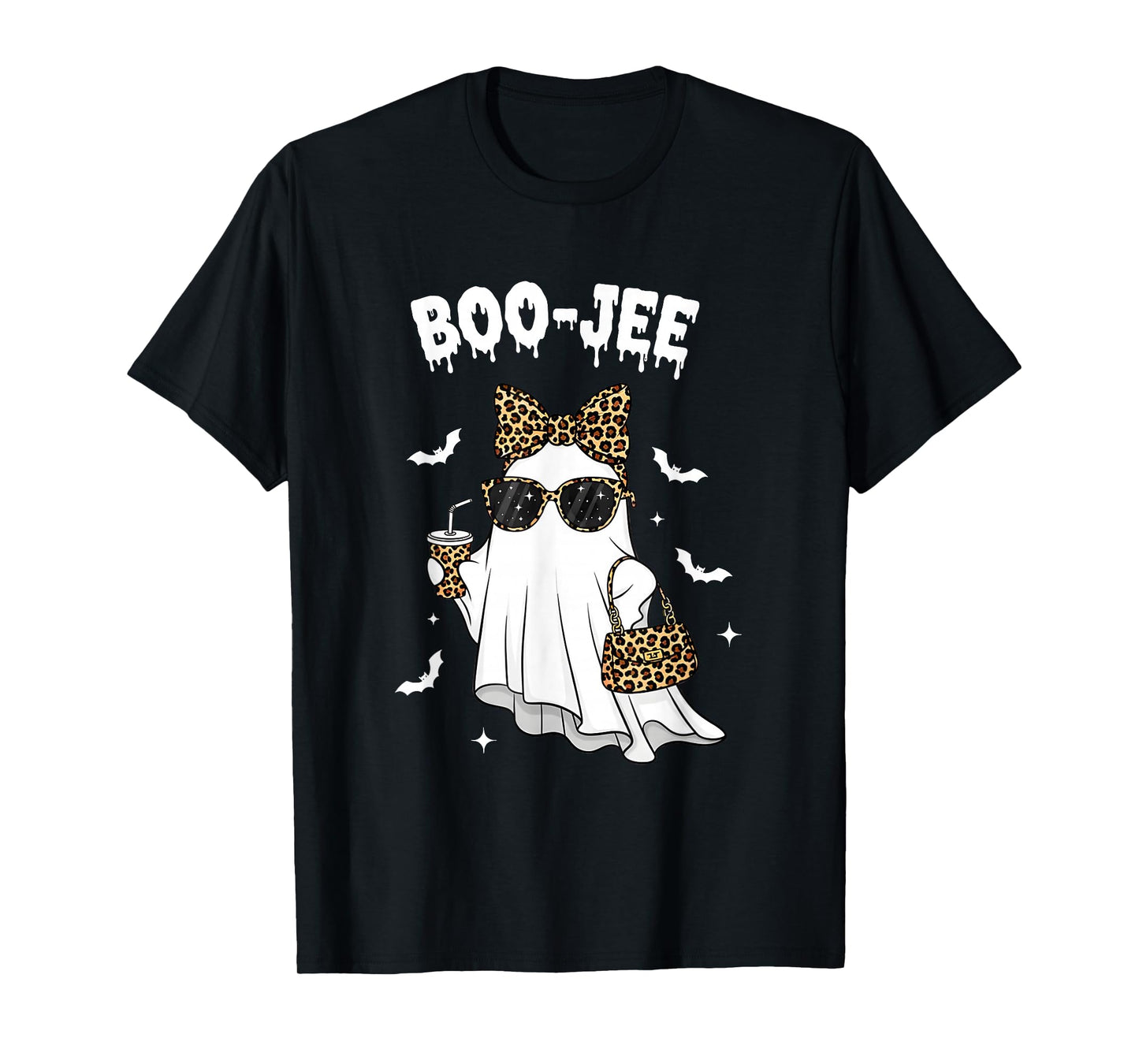 Coquette Leopard Ghost Coffee Boo JEE Halloween Boujee Ghost T-Shirt