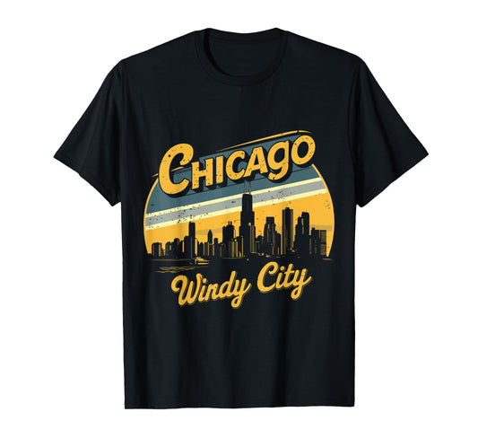 Chicago Skyline Windy City Costume Vintage Illinois Souvenir T-Shirt