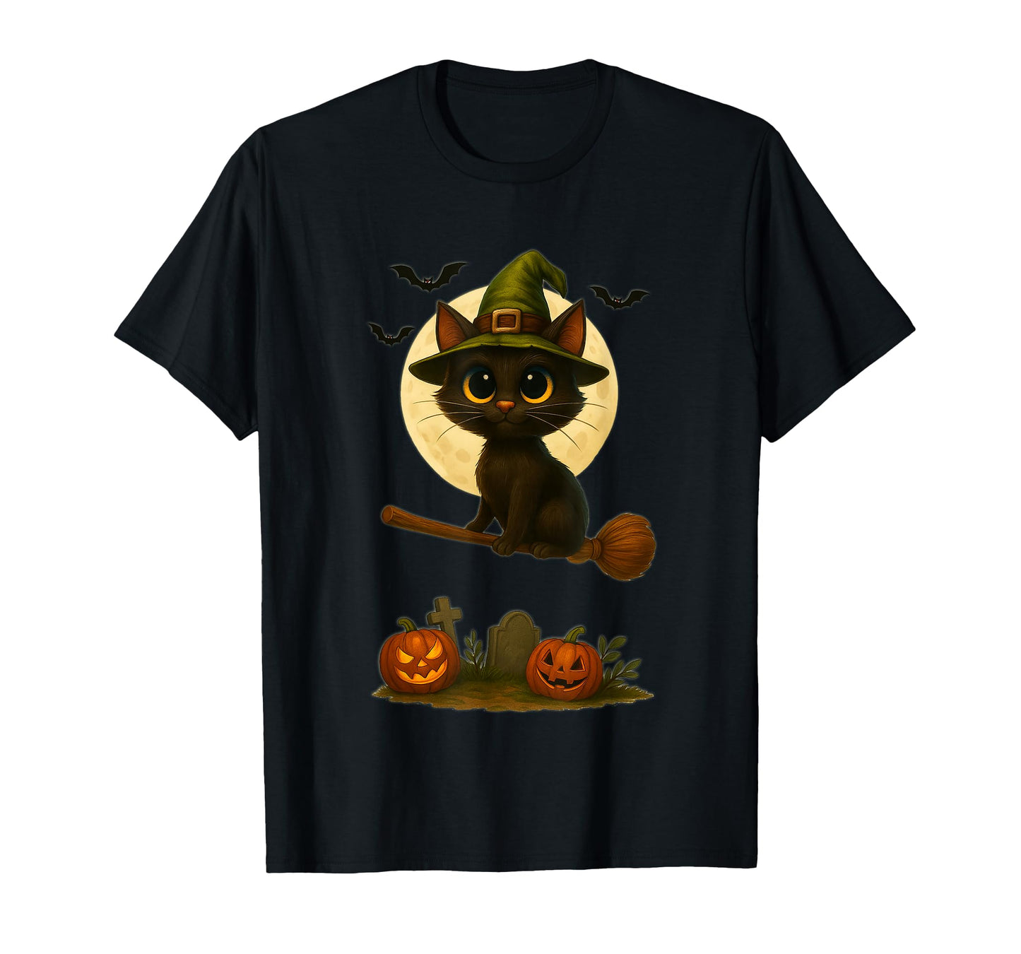Vintage Cute Witch Black Cat Pumpkin Funny Halloween T-Shirt