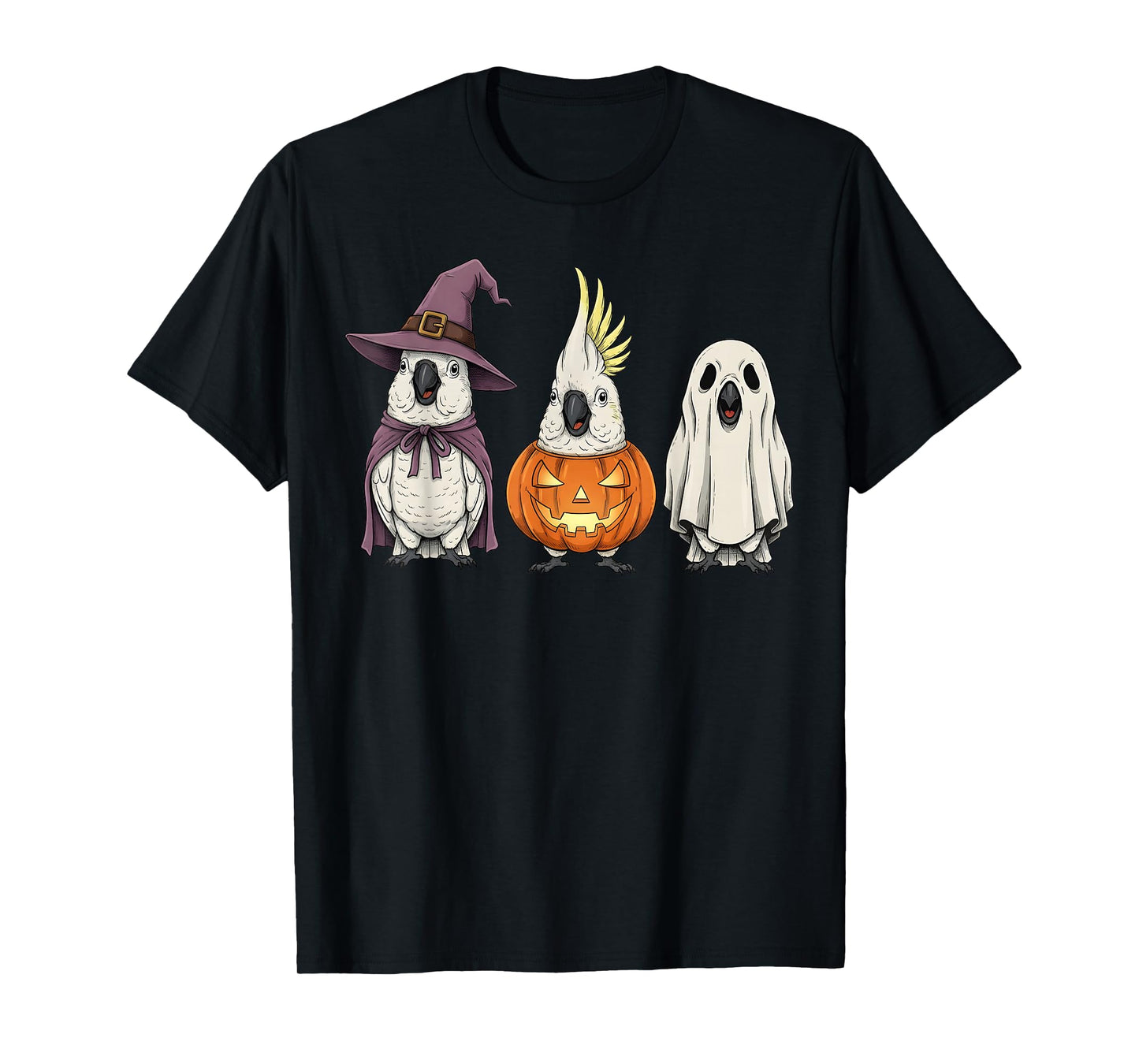 Spooky Ghost White Cockatoo Parrot Lover Pumpkin Halloween T-Shirt