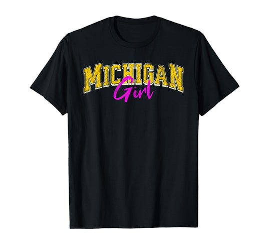 Vintage MICHIGAN Girl Retro Pink Michigan Women and Girls T-Shirt
