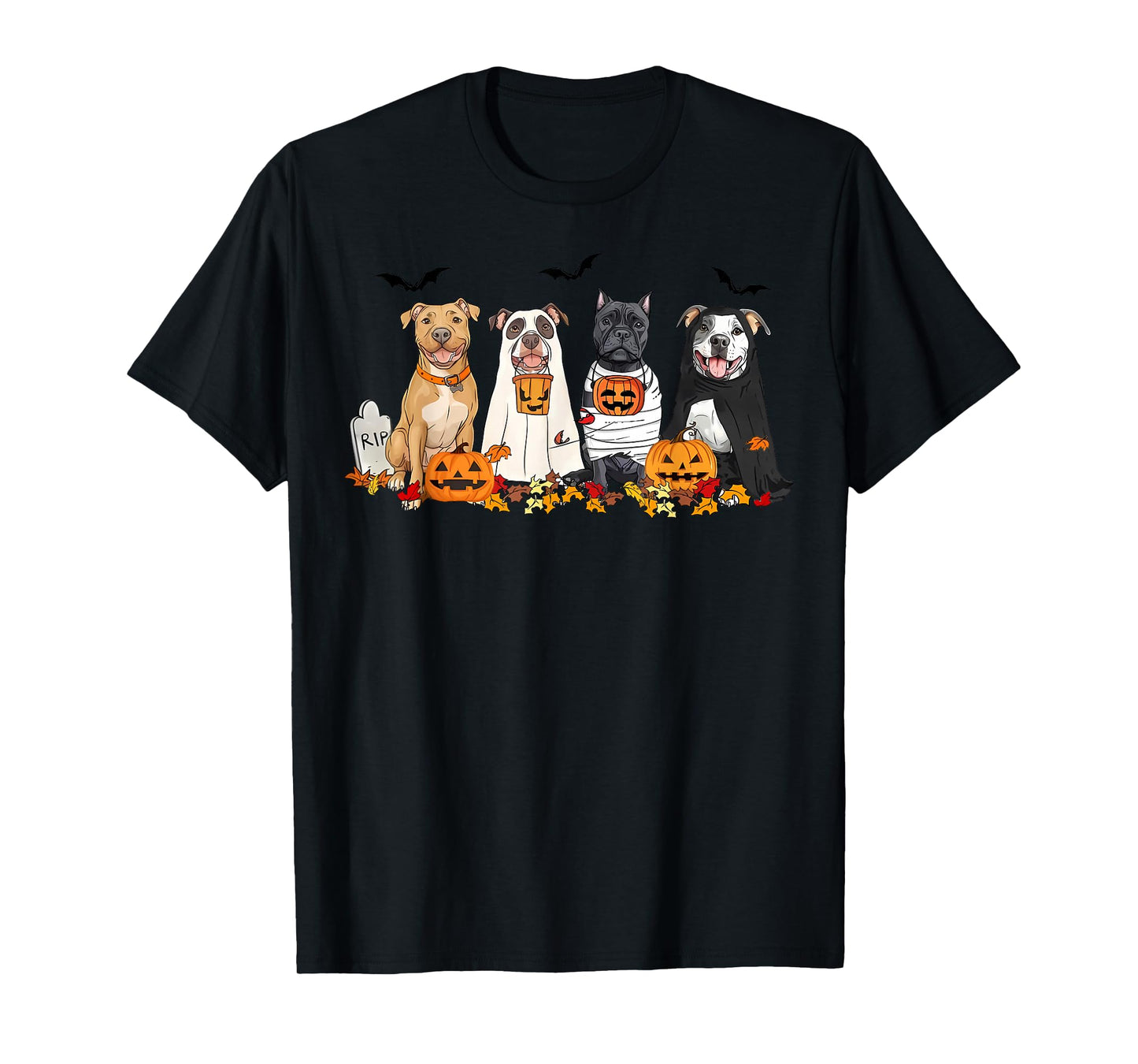 Pit Bull Dogs Ghost Witch Mummy Halloween Pumpkins Spooky T-Shirt