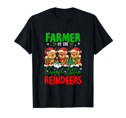 Farmer of Cutest Reindeers Xmas Three Santa Reindeers T-Shirt