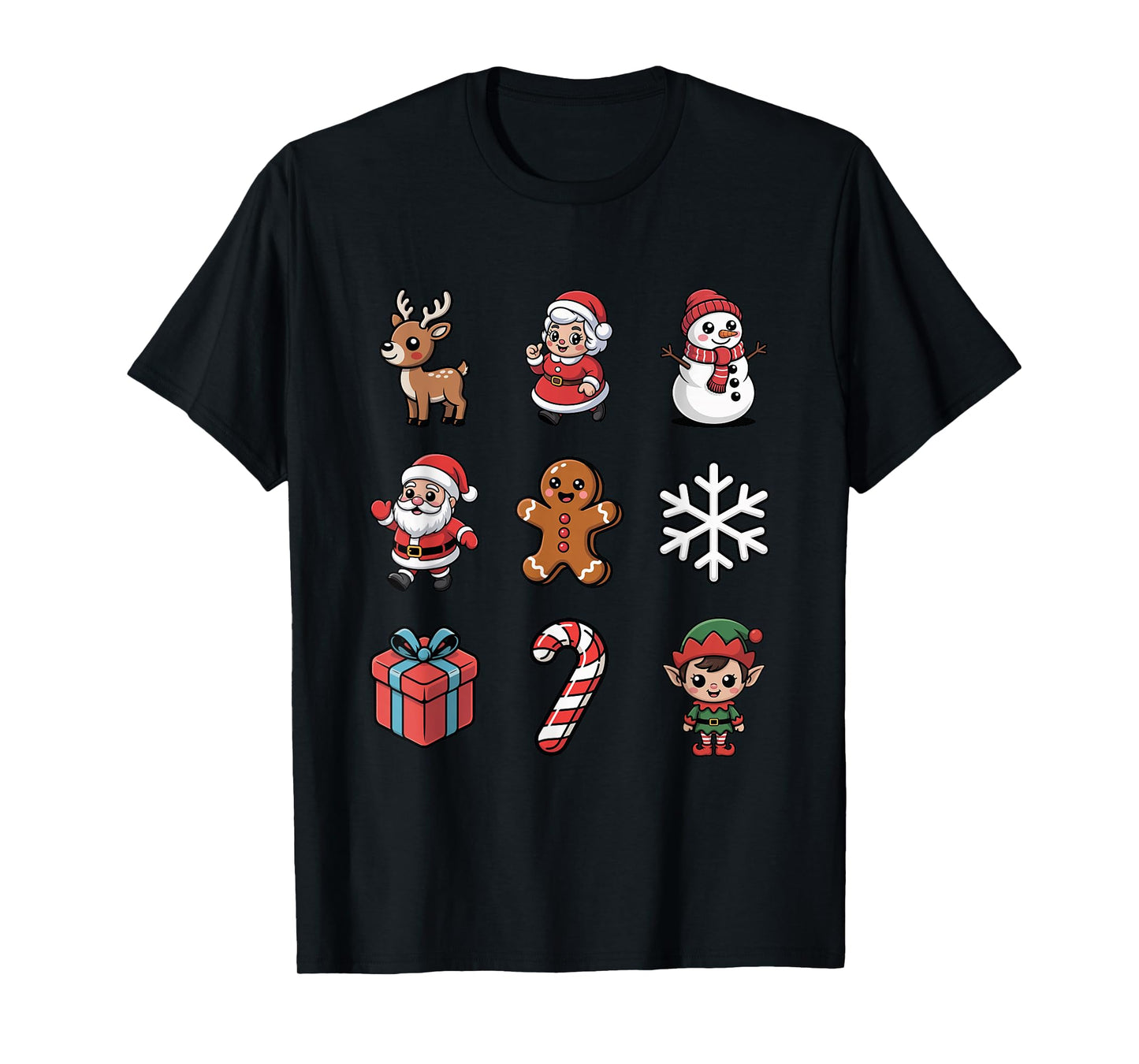 Cute Christmas Characters Santa Elf Reindeer Snowman T-Shirt