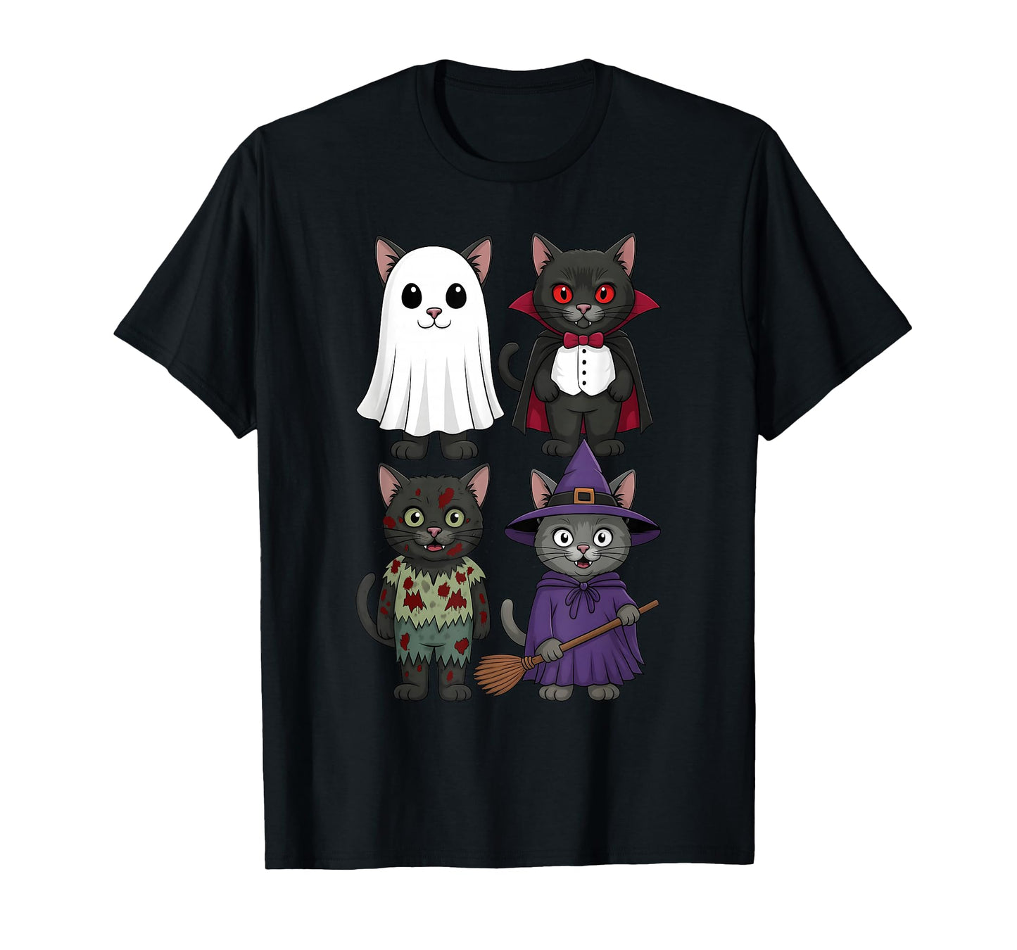 Cats Ghost Vampire Witch Zombie Halloween Men Women Kids T-Shirt