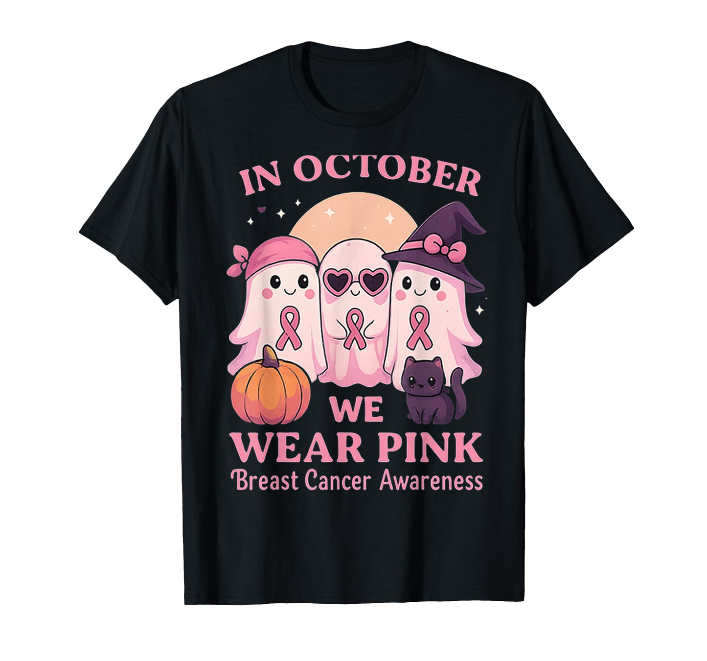 in October We Wear Pink Ghost Breast Cancer Awareness T-Shirt