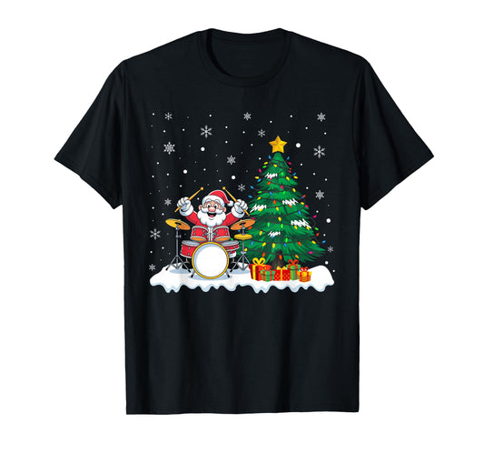 Drummer Santa Playing Drums Christmas Music Lover Boys Girls T-Shirt