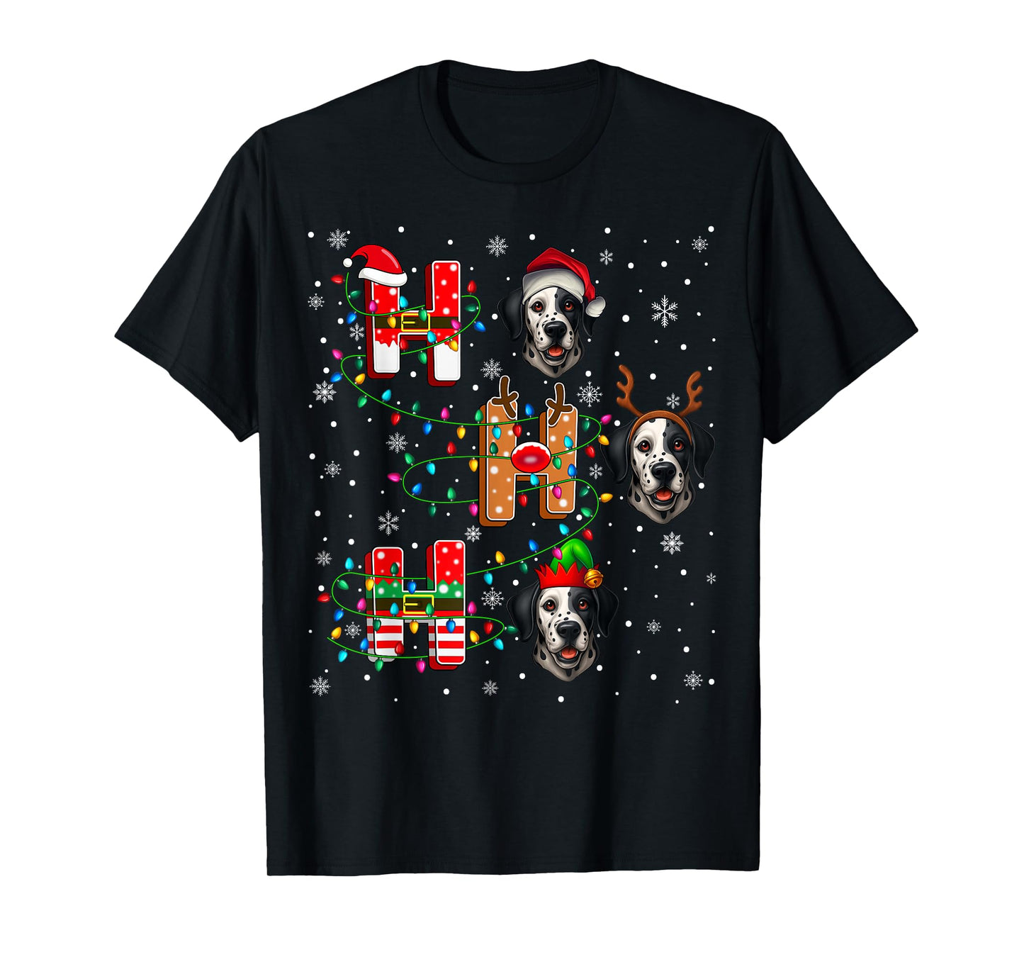 Ho Ho Ho Santa Reindeer Hat Elf Matching Dalmatian Dog Xmas T-Shirt