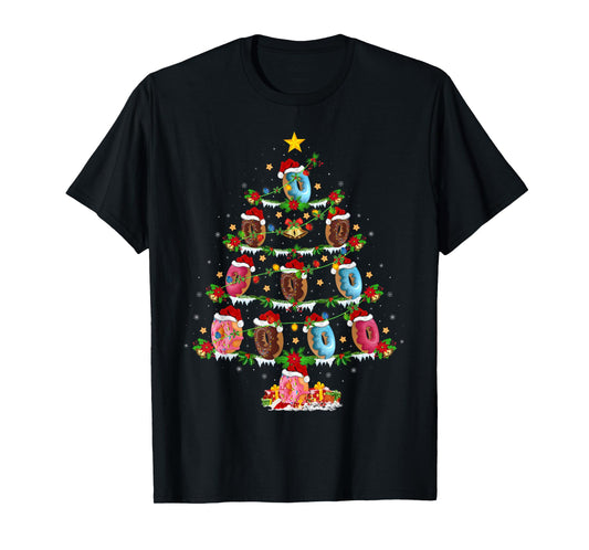 Donuts Christmas Tree Lights Funny Fast Food Donuts Xmas T-Shirt