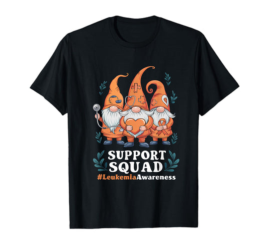Leukemia Cancer Awareness Gnome Support Squad Orange Ribbon T-Shirt