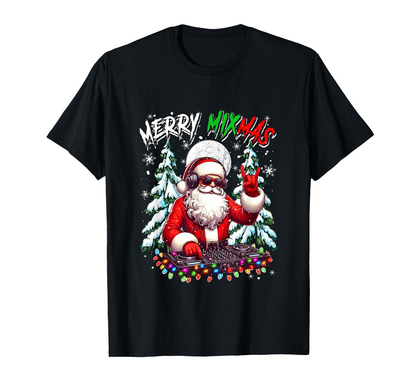 Merry Christmas Funny Santa DJ Sunglasses Mixing Musical T-Shirt