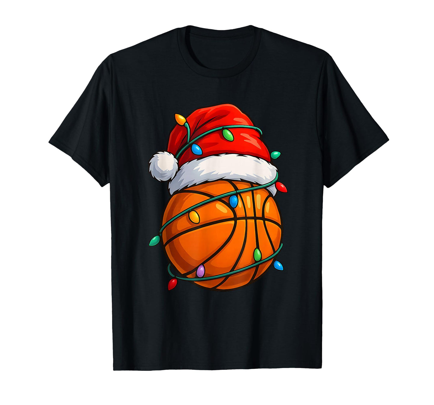 Christmas Basketball Santa Hat Lights Colorful Funny Player T-Shirt