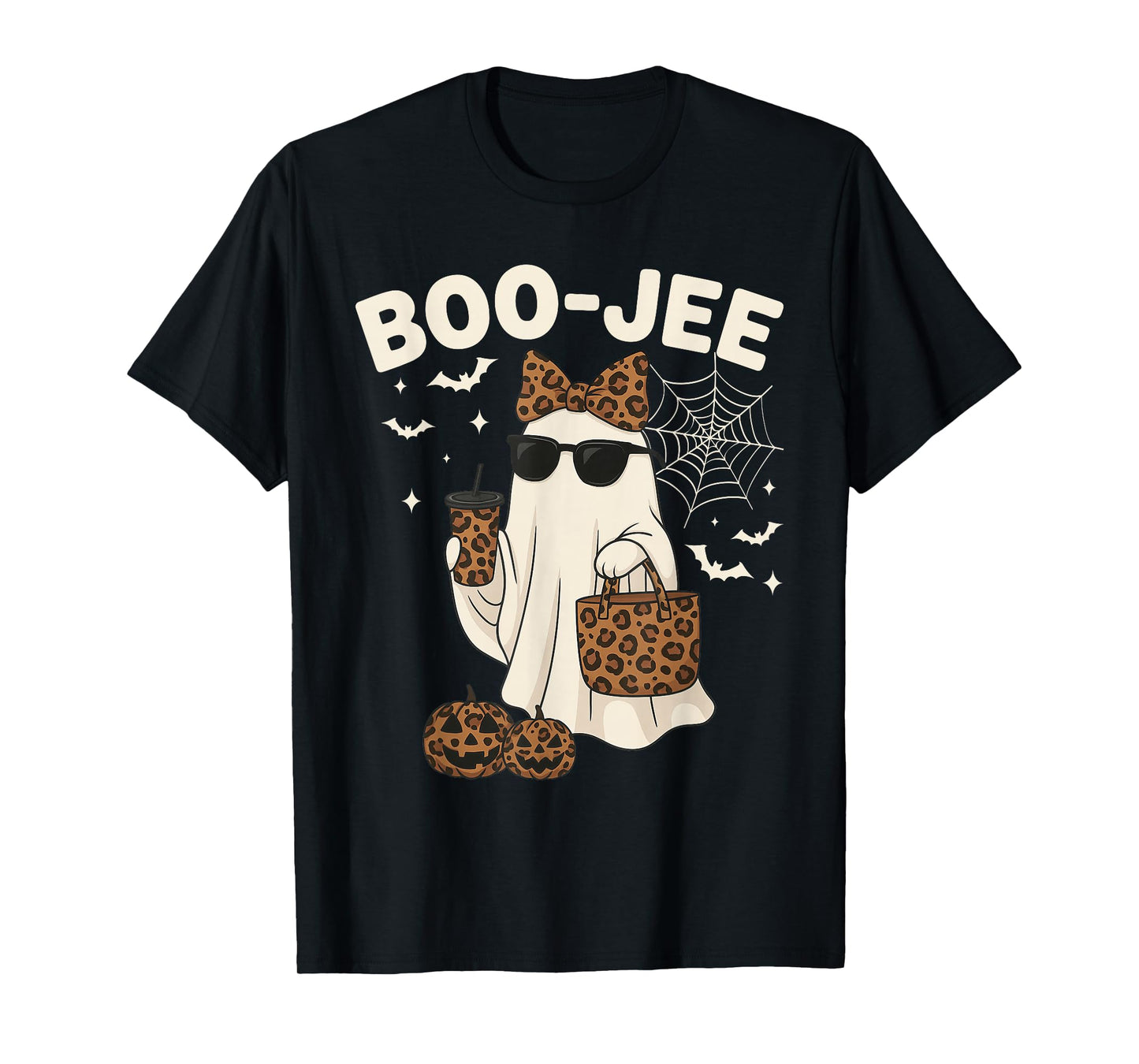 Coquette Leopard Ghost Coffee Boo JEE Halloween Boujee Ghost T-Shirt