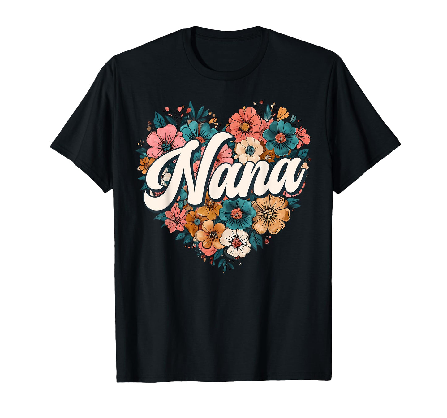 Nana Floral Heart Flower Mother's Day Vintage Retro T-Shirt