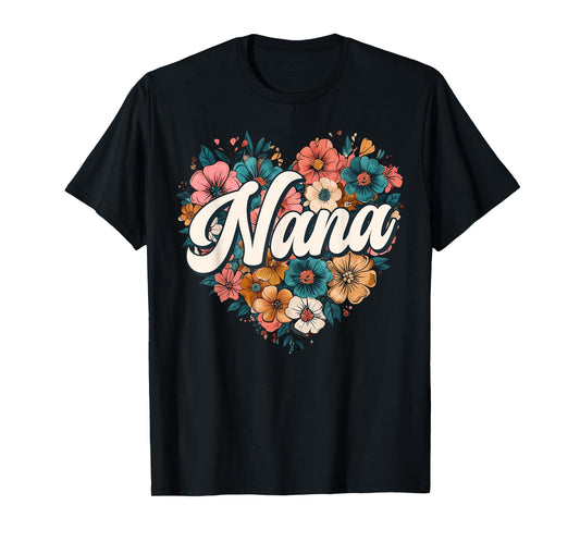 Nana Floral Heart Flower Mother's Day Vintage Retro T-Shirt