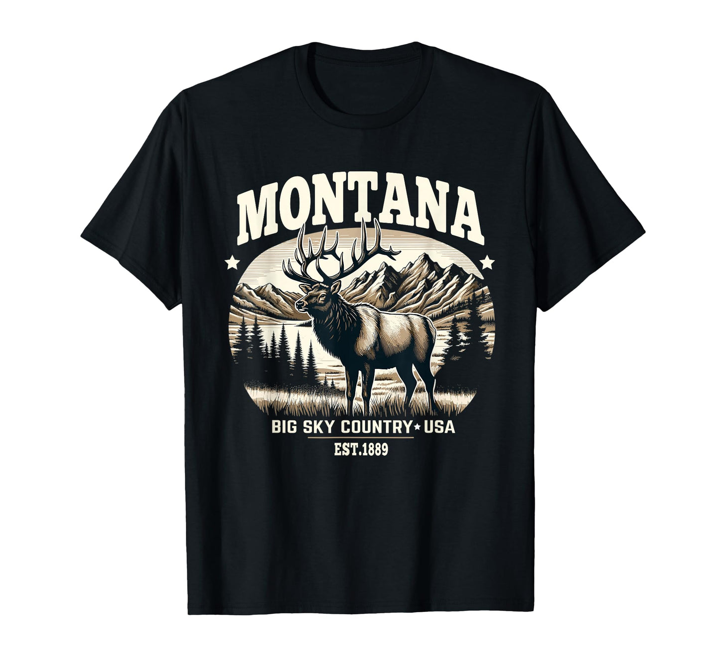 Montana Rocky Mountain Elk, Big Sky Country Design T-Shirt