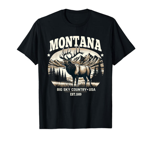 Montana Rocky Mountain Elk, Big Sky Country Design T-Shirt