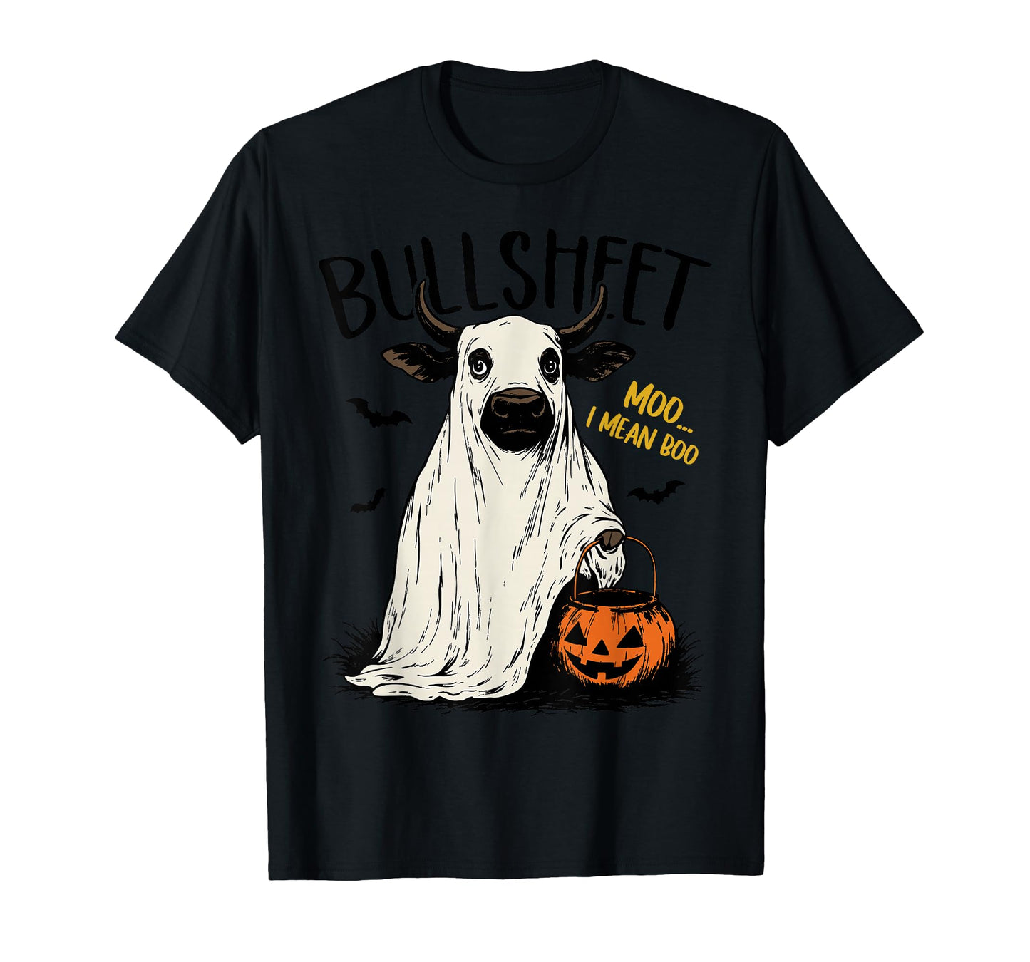 Bullsheet Moo I Mean Boo Scottish Highland Cow Halloween T-Shirt
