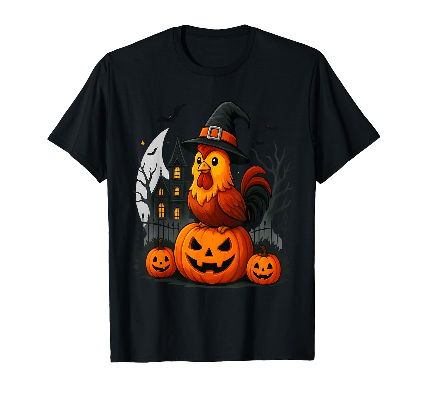 Funny Halloween Chickens Witch Pumpkin Spooky Season T-Shirt